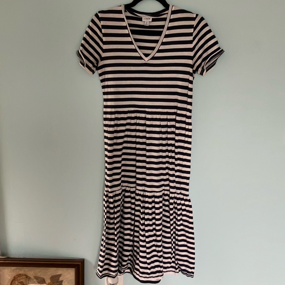 J Crew Navy and White Striped maxi dress